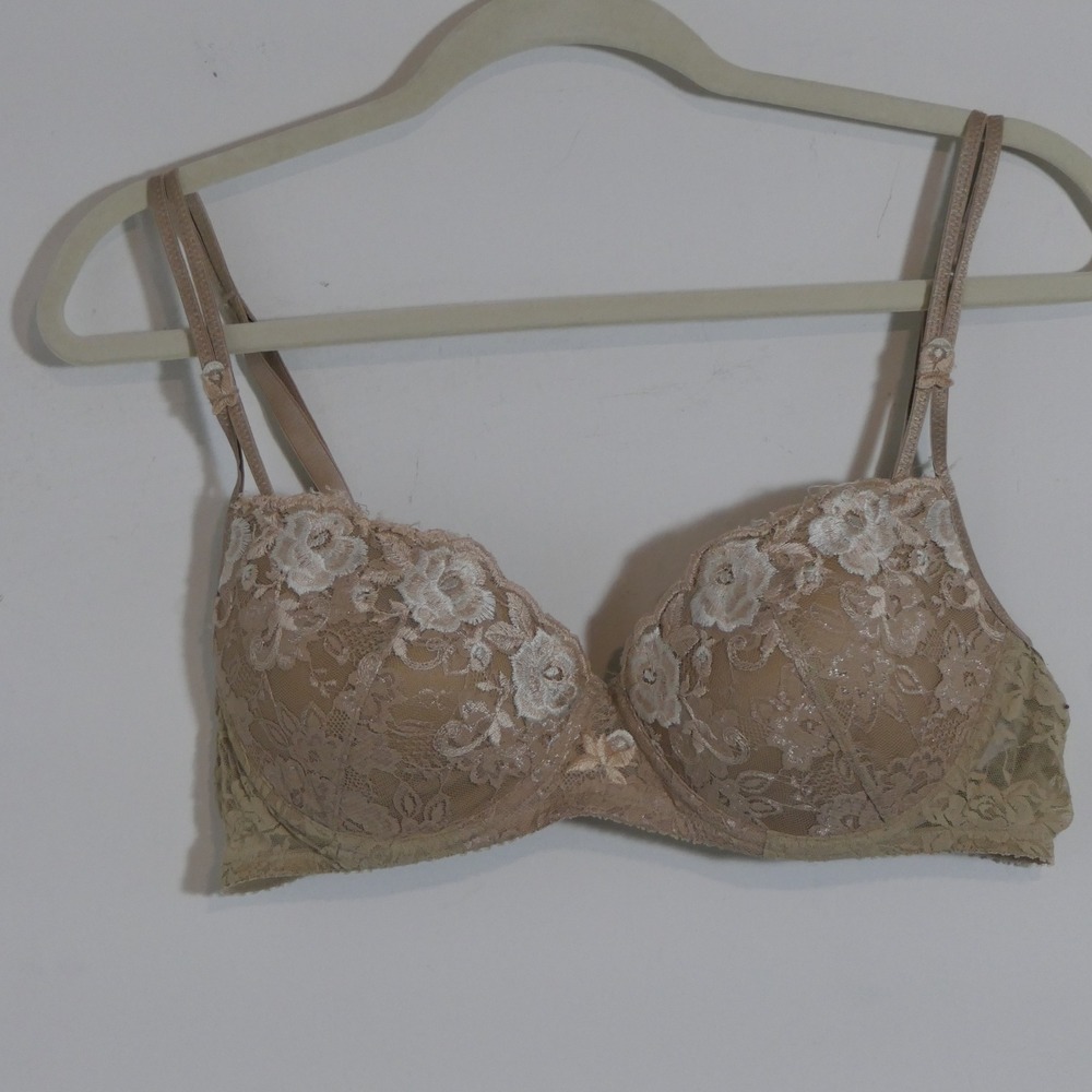 Olga Women Push Up Bra 38C Beige Floral Lace Romantic Coquette Feminine 33166